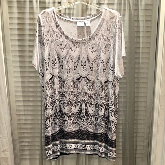 ANTIBES BLANC Women’s Short Sleeve Print Top. Sz 2X - Picture 2 of 4